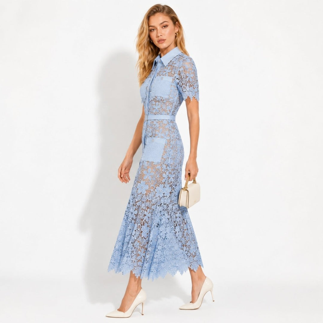 Women's Wedding Guest Floral Midi Dress with Tie Waist