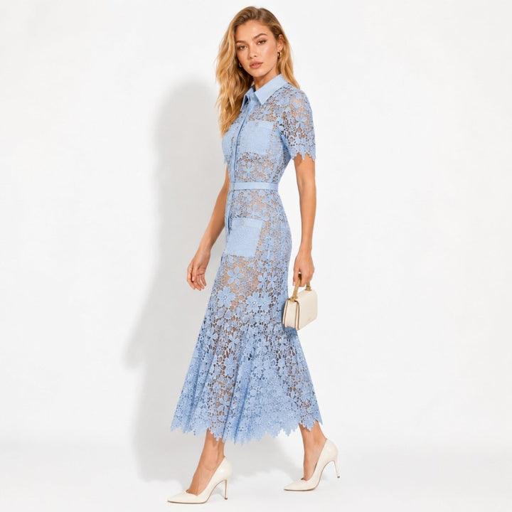 Women's Wedding Guest Floral Midi Dress with Tie Waist