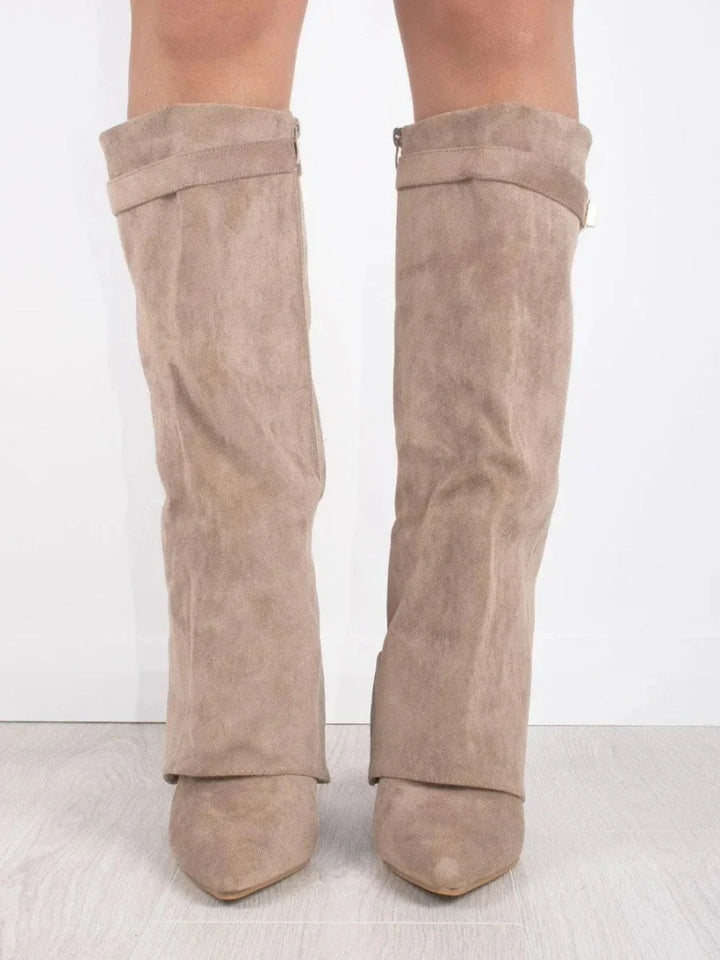 Women's Knee High Boots with Fold Over Design and Block Heel