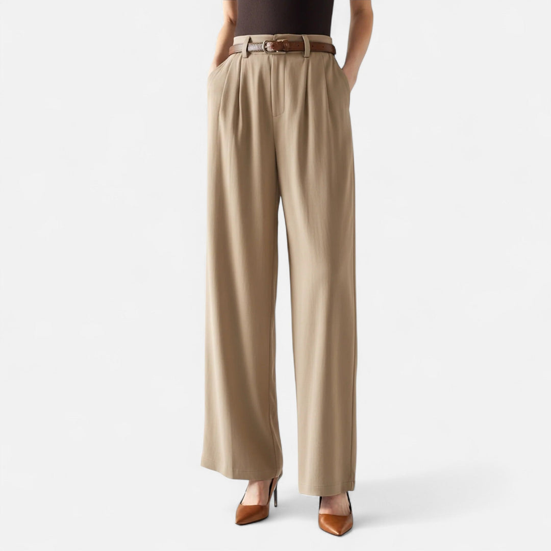 Women's Wide Leg Trousers with High Waist and Pleated Front