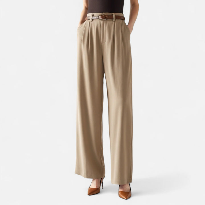 Women's Wide Leg Trousers with High Waist and Pleated Front