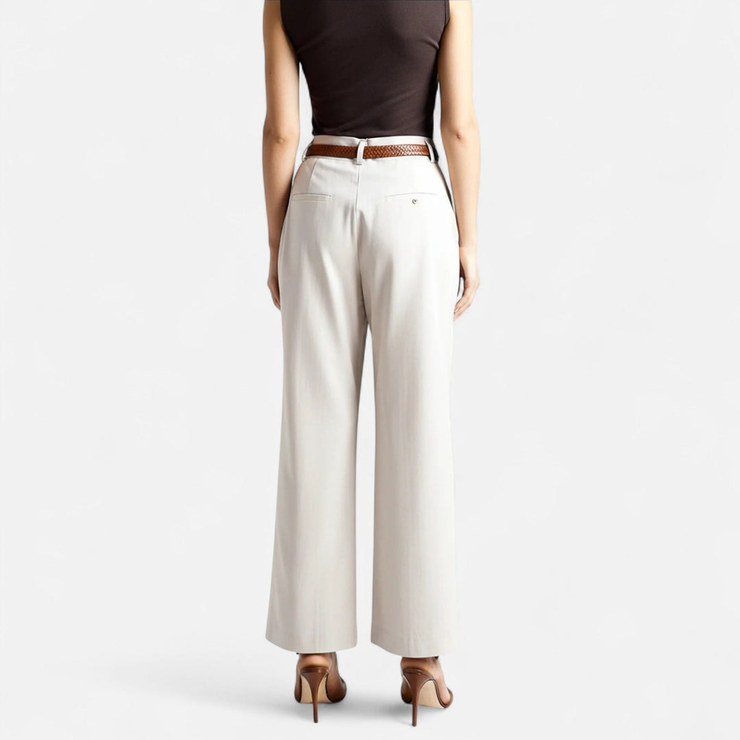 Women's Wide Leg Trousers with High Waist and Pleated Front