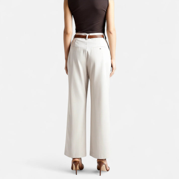 Women's Wide Leg Trousers with High Waist and Pleated Front