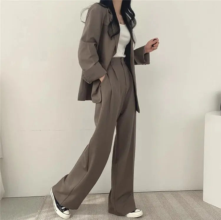 Women's Tailored Co-Ord Set with Blazer and Wide Leg Trousers