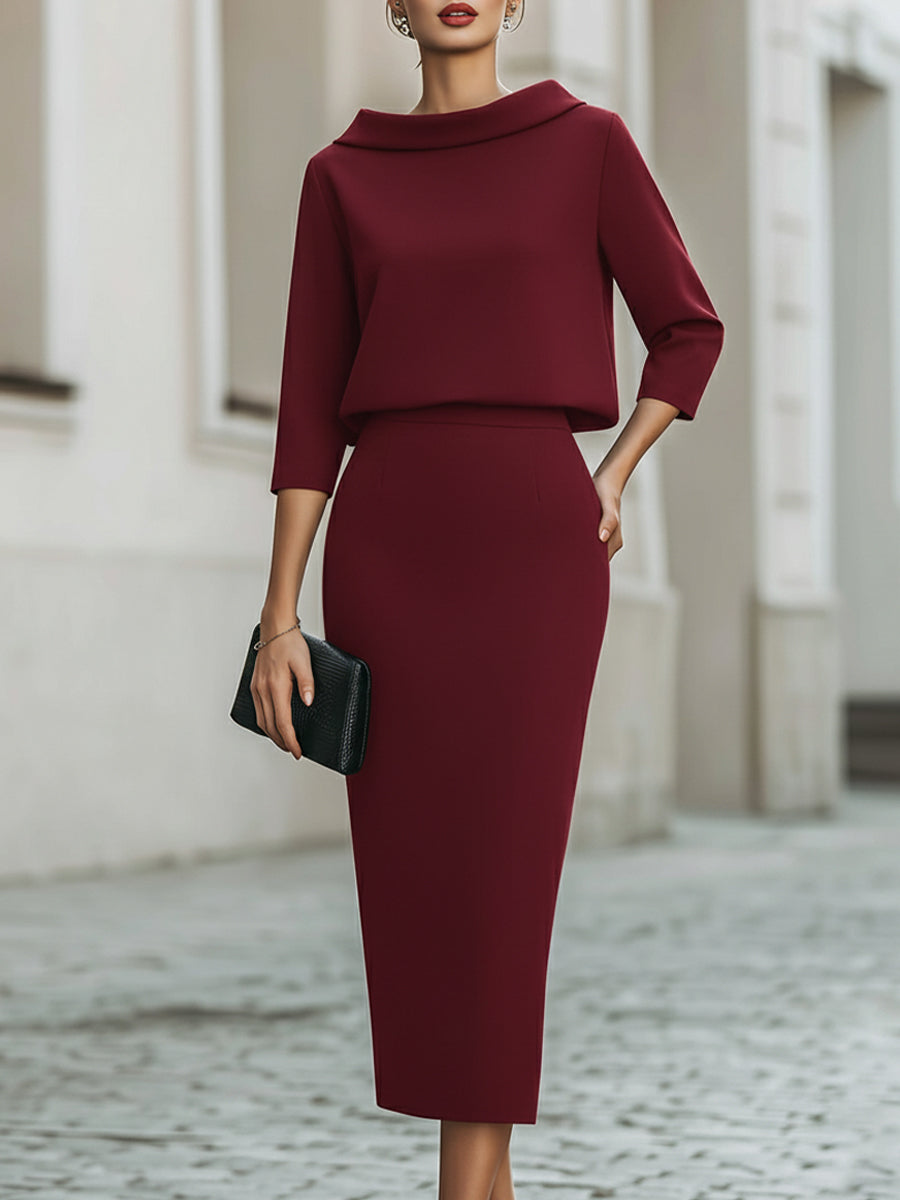 Women's Occasion Midi Dress with Boat Neck and Tailored Fit
