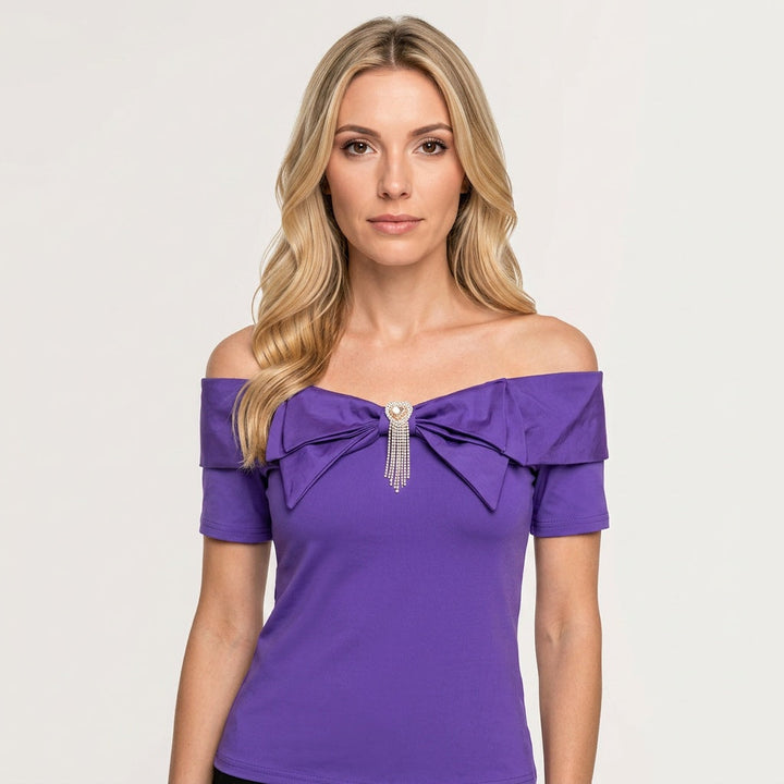 Women's Top with Short Sleeves and Decorative Front Detail