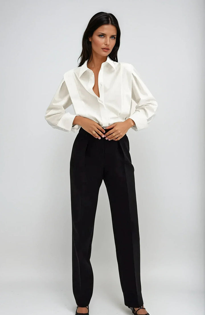 Women's Oversized Shirt Blouse with Long Sleeves and Button Front