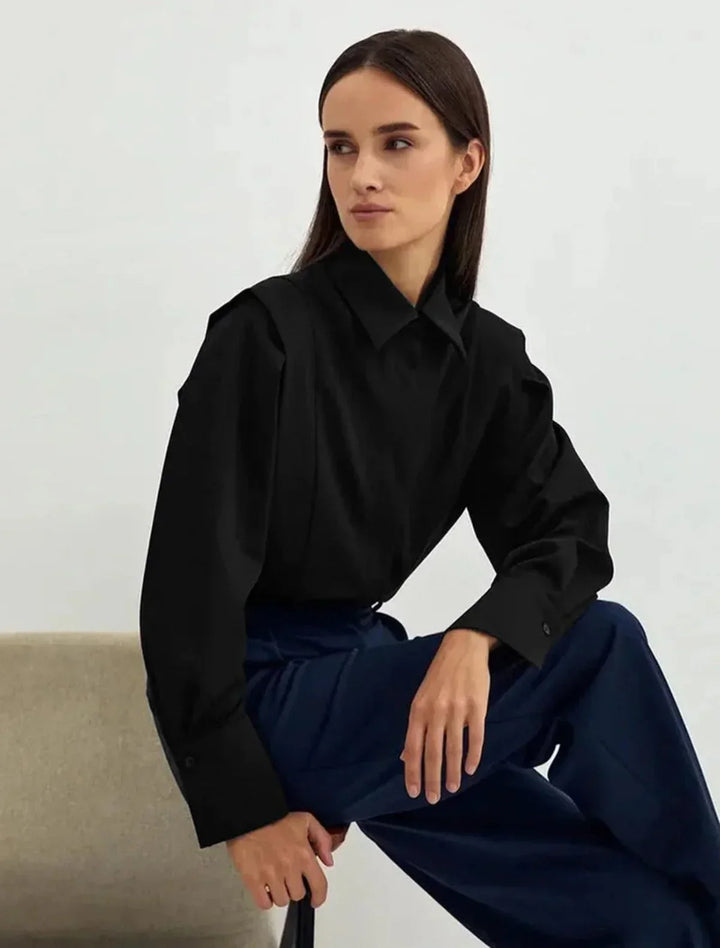 Women's Oversized Shirt Blouse with Long Sleeves and Button Front