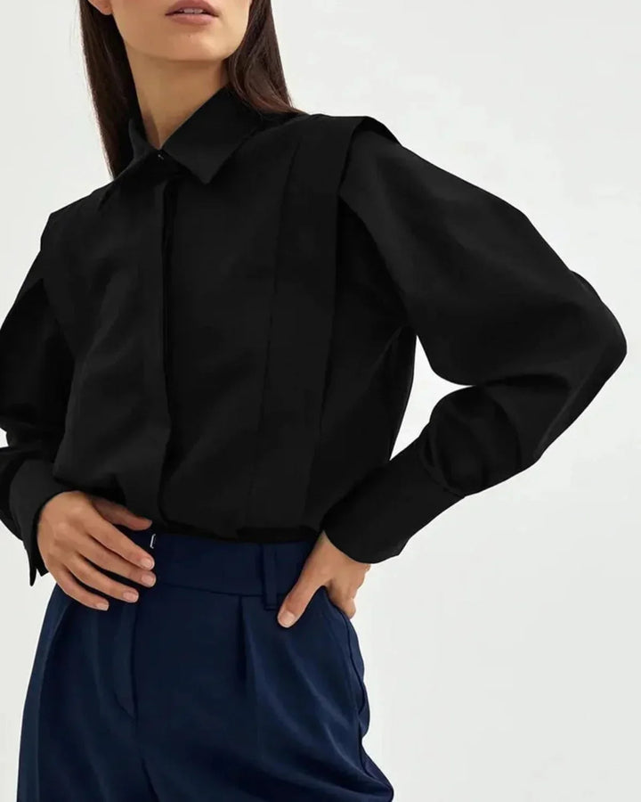 Women's Oversized Shirt Blouse with Long Sleeves and Button Front