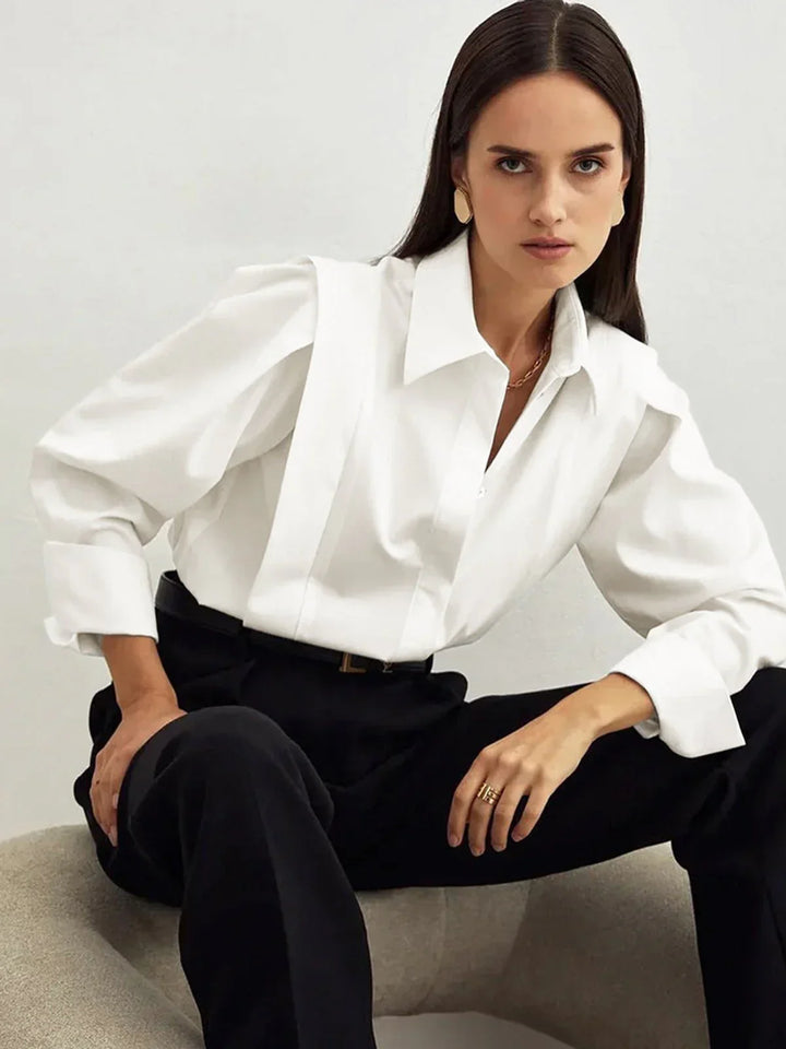 Women's Oversized Shirt Blouse with Long Sleeves and Button Front