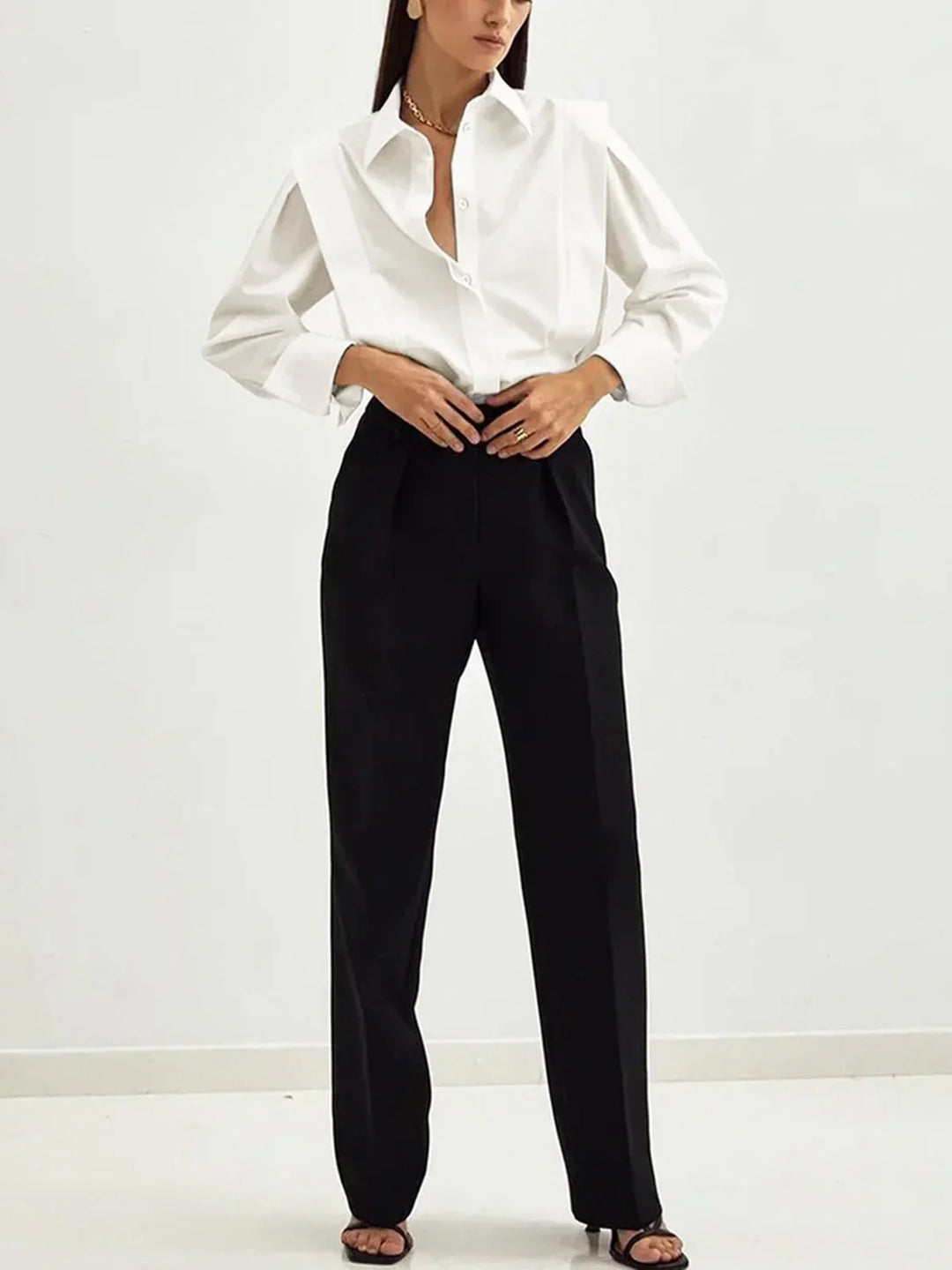 Women's Oversized Shirt Blouse with Long Sleeves and Button Front