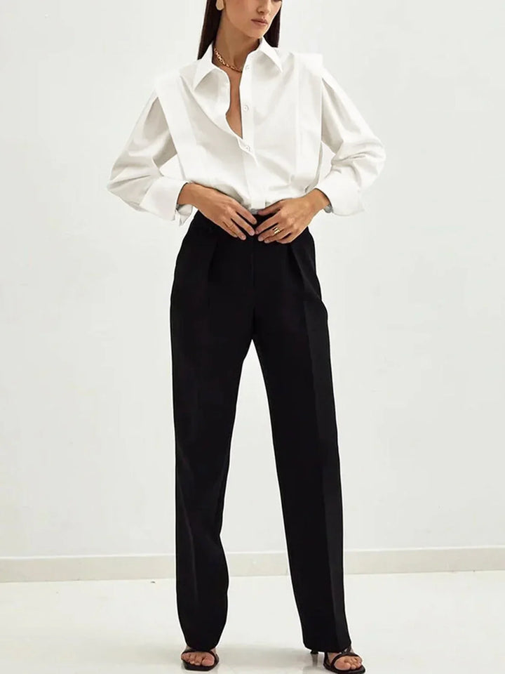 Women's Oversized Shirt Blouse with Long Sleeves and Button Front