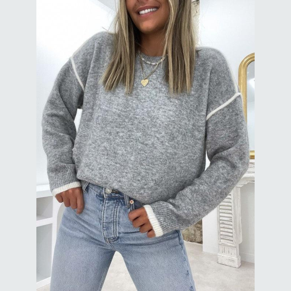 Women's Knitted Jumper with Contrast Stitch Detail and Relaxed Fit