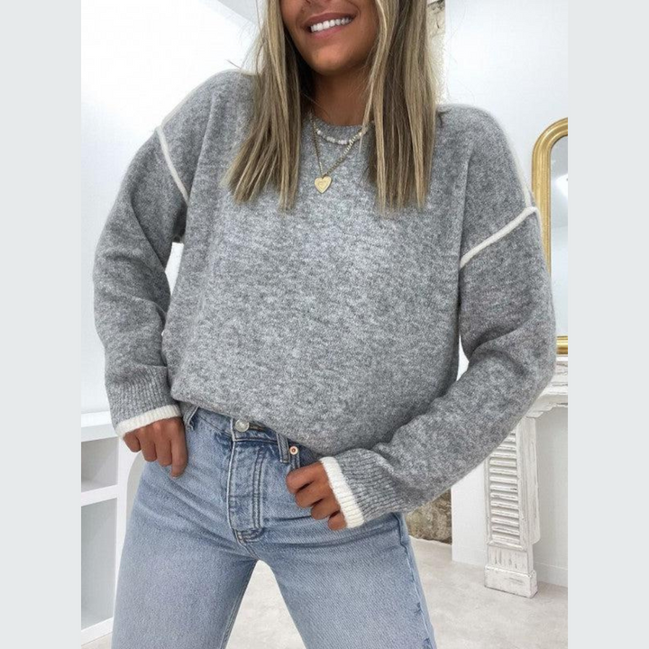 Women's Knitted Jumper with Contrast Stitch Detail and Relaxed Fit