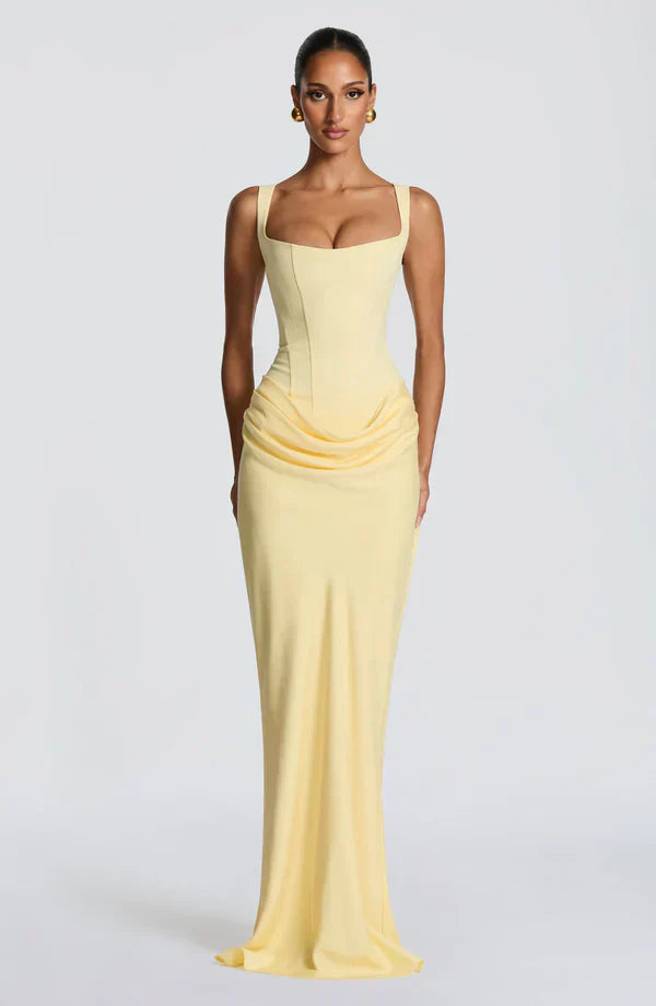 Women's Wedding Guest Bustier Maxi Dress with Square Neckline