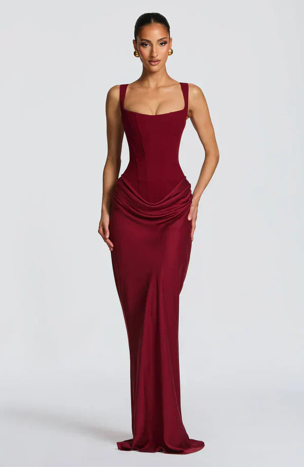 Women's Wedding Guest Bustier Maxi Dress with Square Neckline