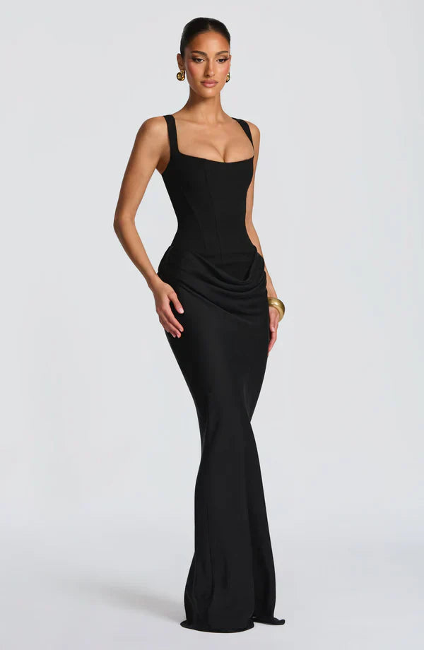 Women's Wedding Guest Bustier Maxi Dress with Square Neckline