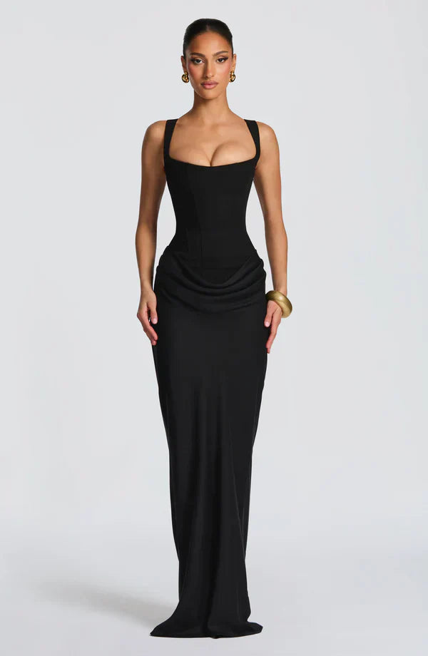 Women's Wedding Guest Bustier Maxi Dress with Square Neckline