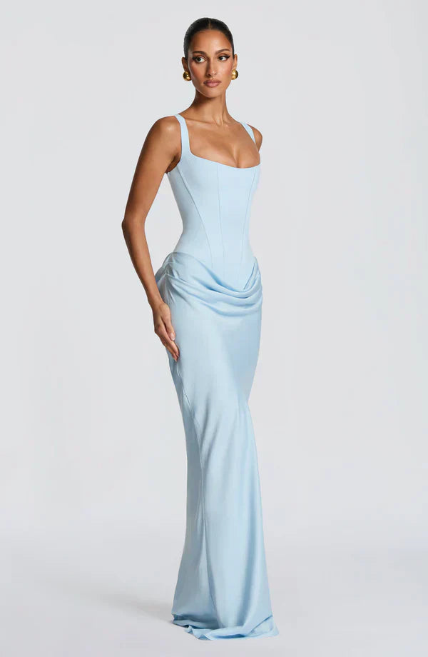 Women's Wedding Guest Bustier Maxi Dress with Square Neckline