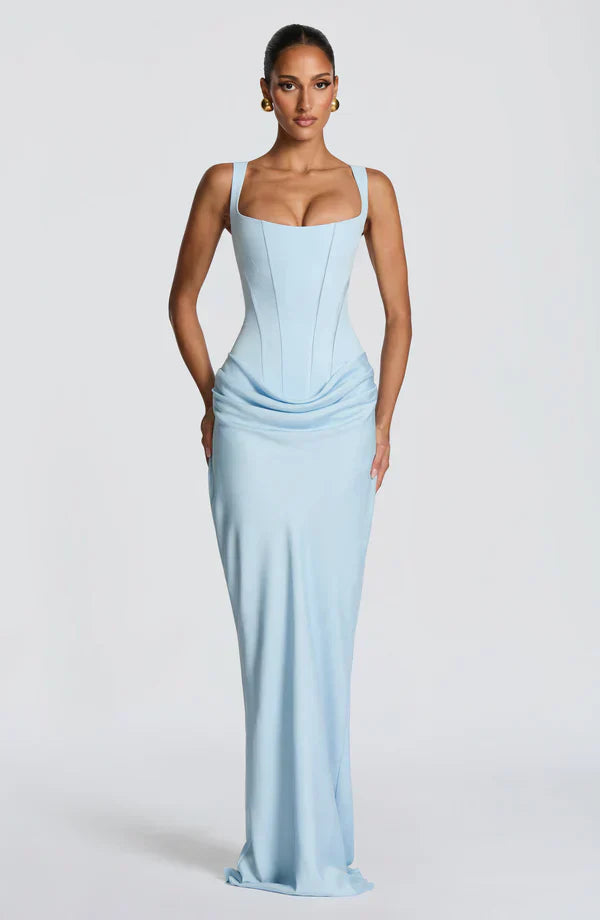 Women's Wedding Guest Bustier Maxi Dress with Square Neckline