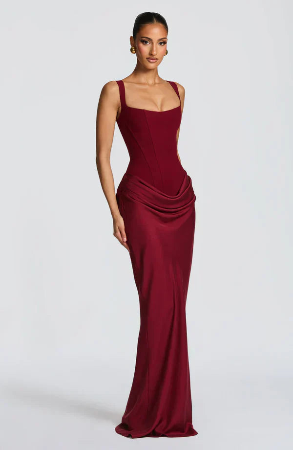 Women's Wedding Guest Bustier Maxi Dress with Square Neckline
