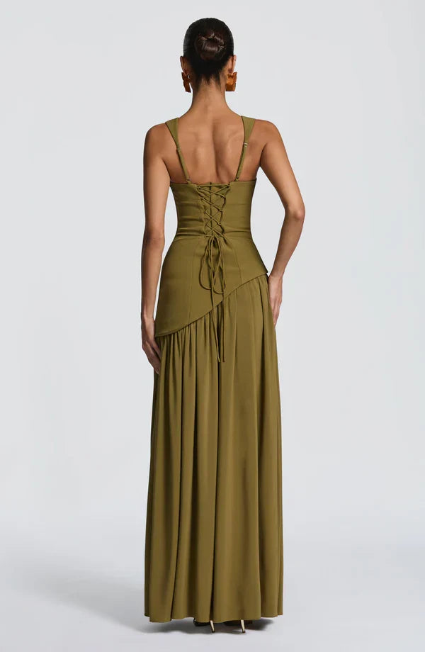 Women's Evening Maxi Dress with Strapless Neckline and Side Split
