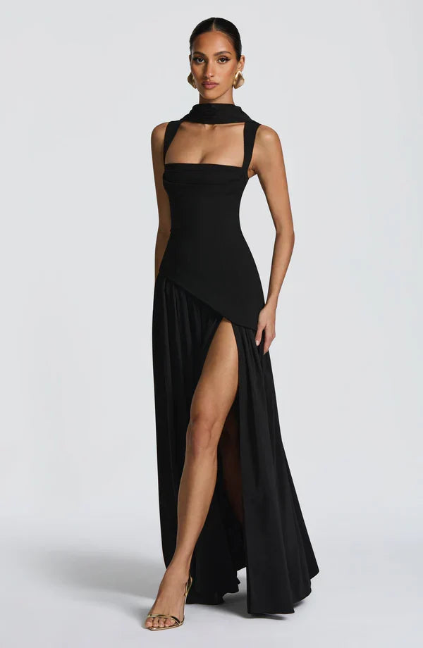 Women's Evening Maxi Dress with Strapless Neckline and Side Split