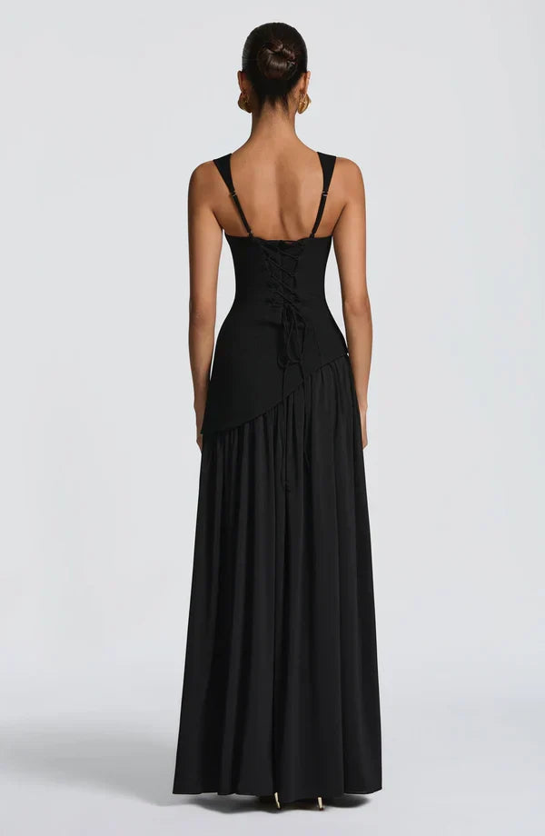 Women's Evening Maxi Dress with Strapless Neckline and Side Split