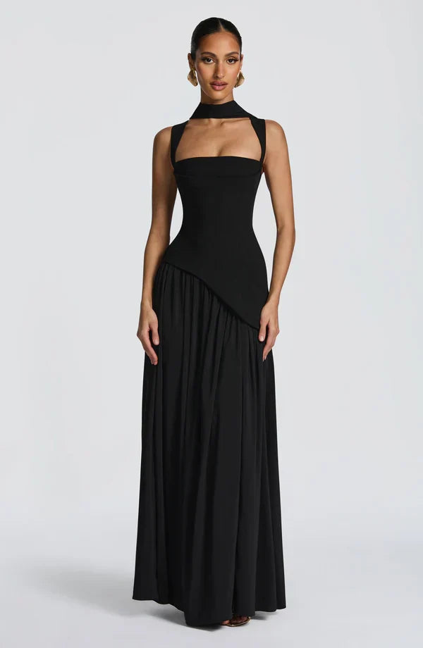 Women's Evening Maxi Dress with Strapless Neckline and Side Split