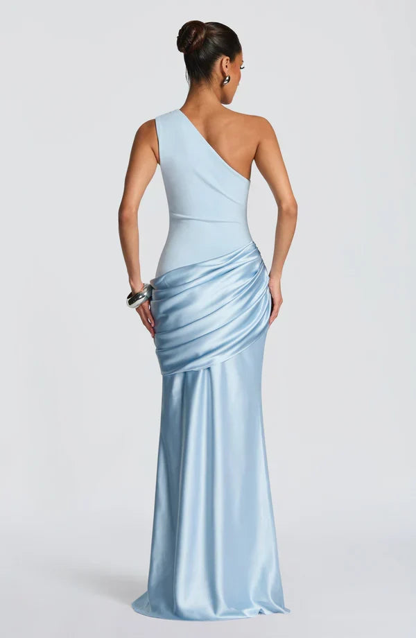 Women's Evening Maxi Dress with One Shoulder and Ruched Detail