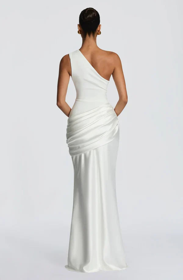 Women's Evening Maxi Dress with One Shoulder and Ruched Detail