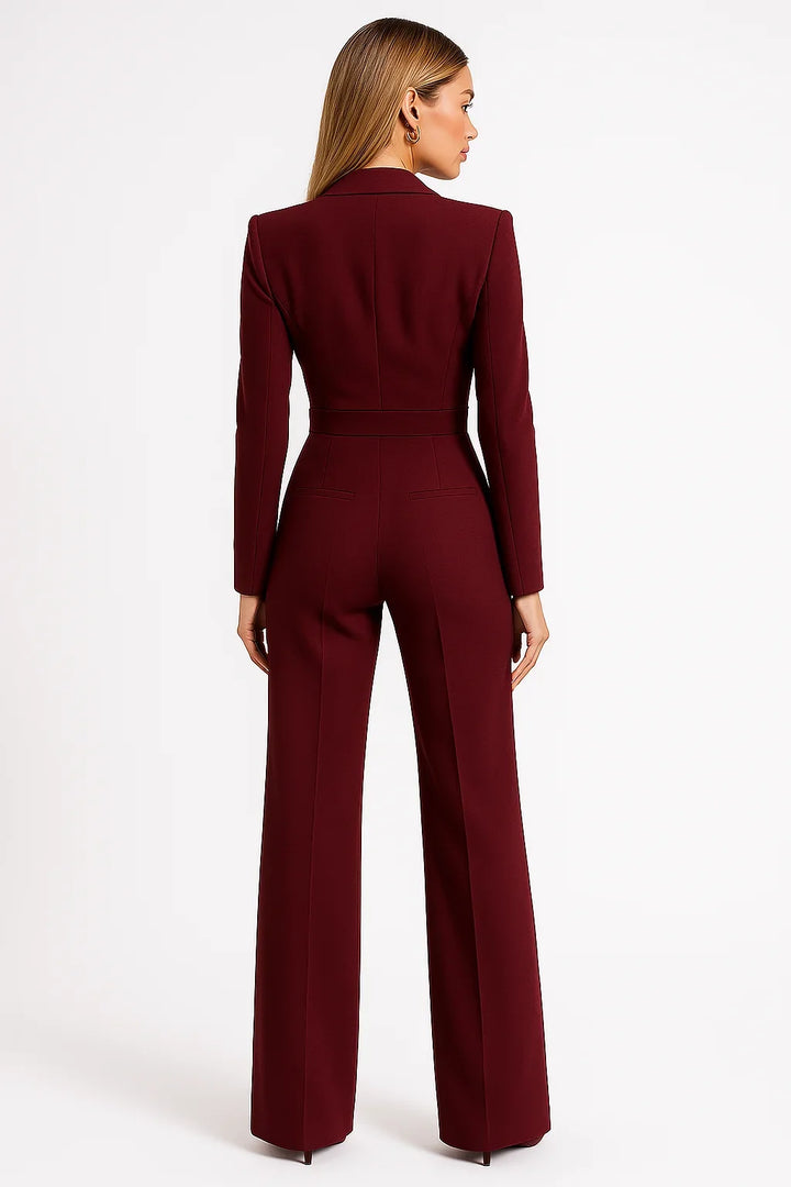 Women's Tailored Jumpsuit with Blazer Style Bodice and Wide Leg Design