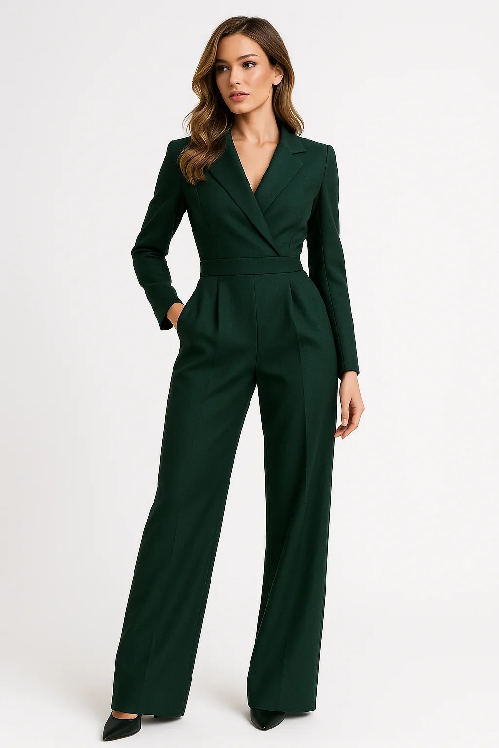 Women's Tailored Jumpsuit with Blazer Style Bodice and Wide Leg Design