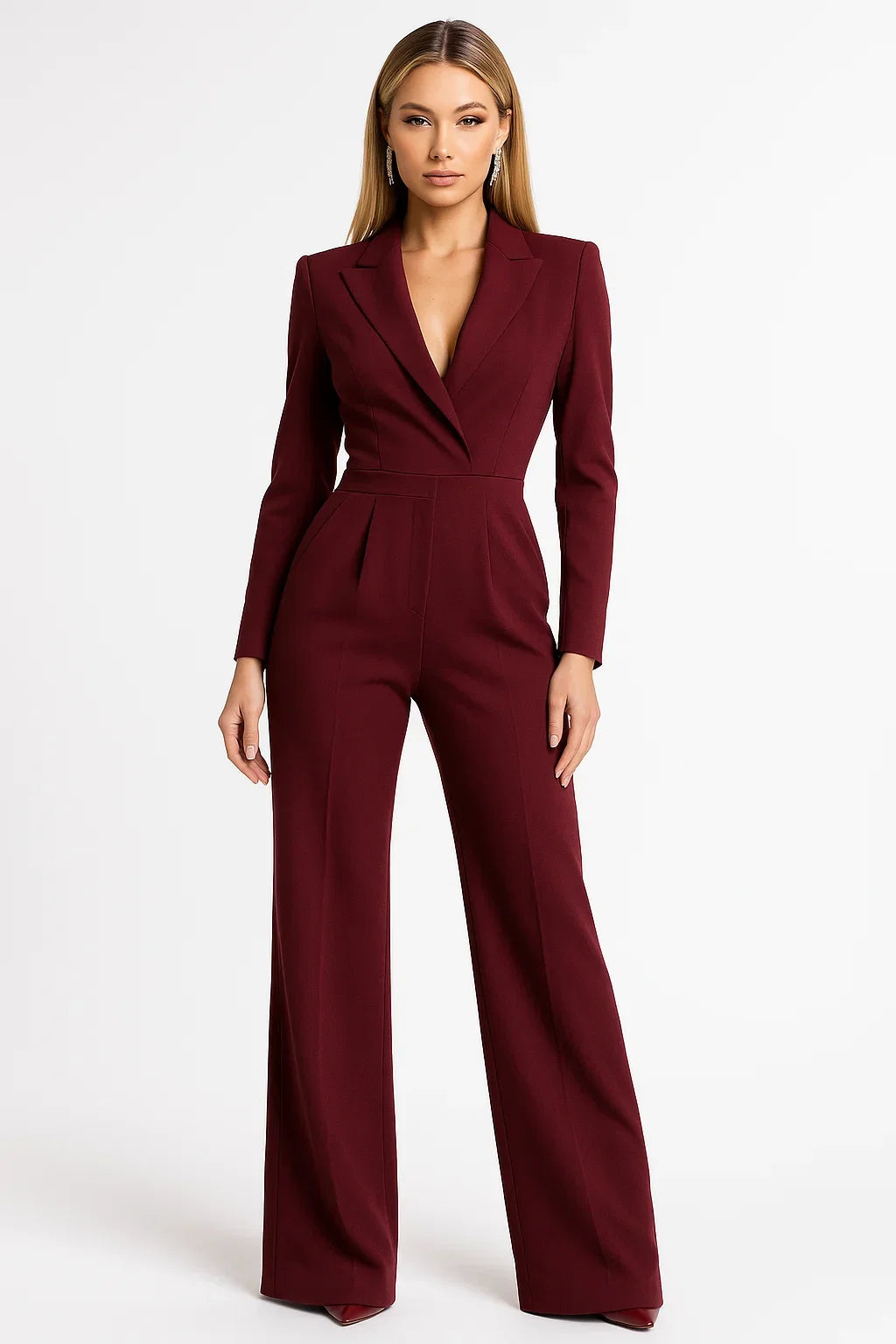 Women's Tailored Jumpsuit with Blazer Style Bodice and Wide Leg Design