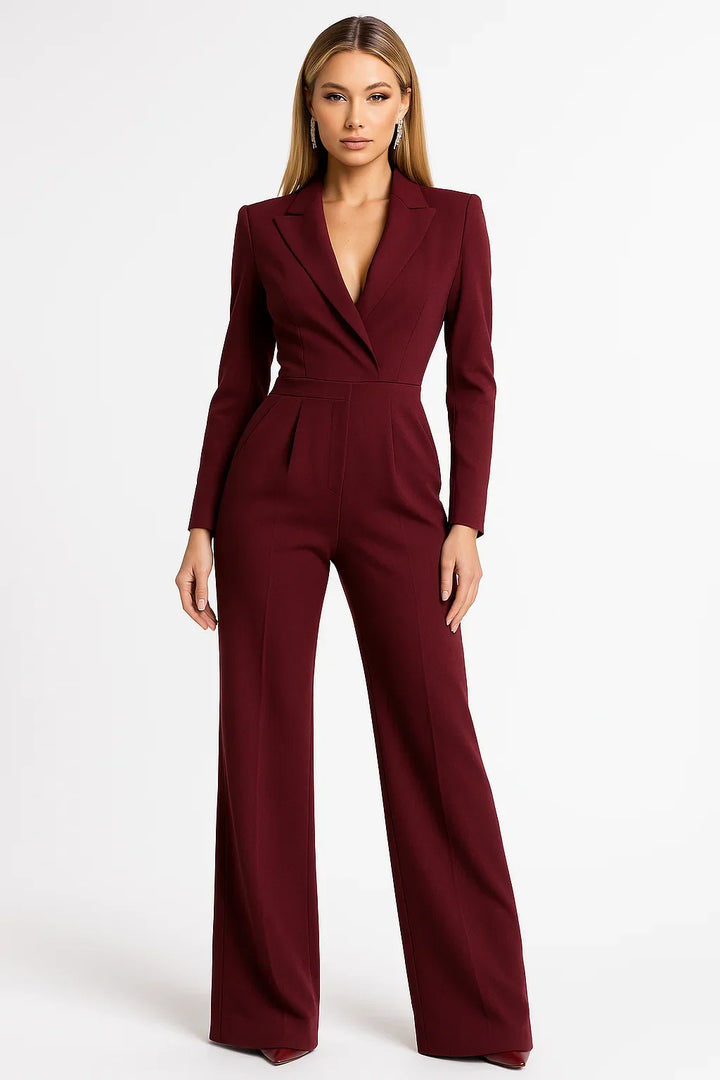 Women's Tailored Jumpsuit with Blazer Style Bodice and Wide Leg Design