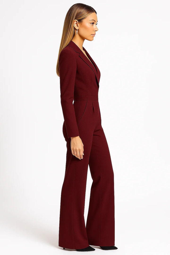 Women's Tailored Jumpsuit with Blazer Style Bodice and Wide Leg Design
