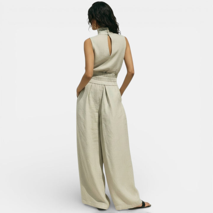 Women's Trouser Set with High Neck Top and Wide Leg Trousers