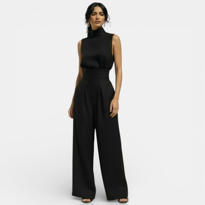 Women's Trouser Set with High Neck Top and Wide Leg Trousers
