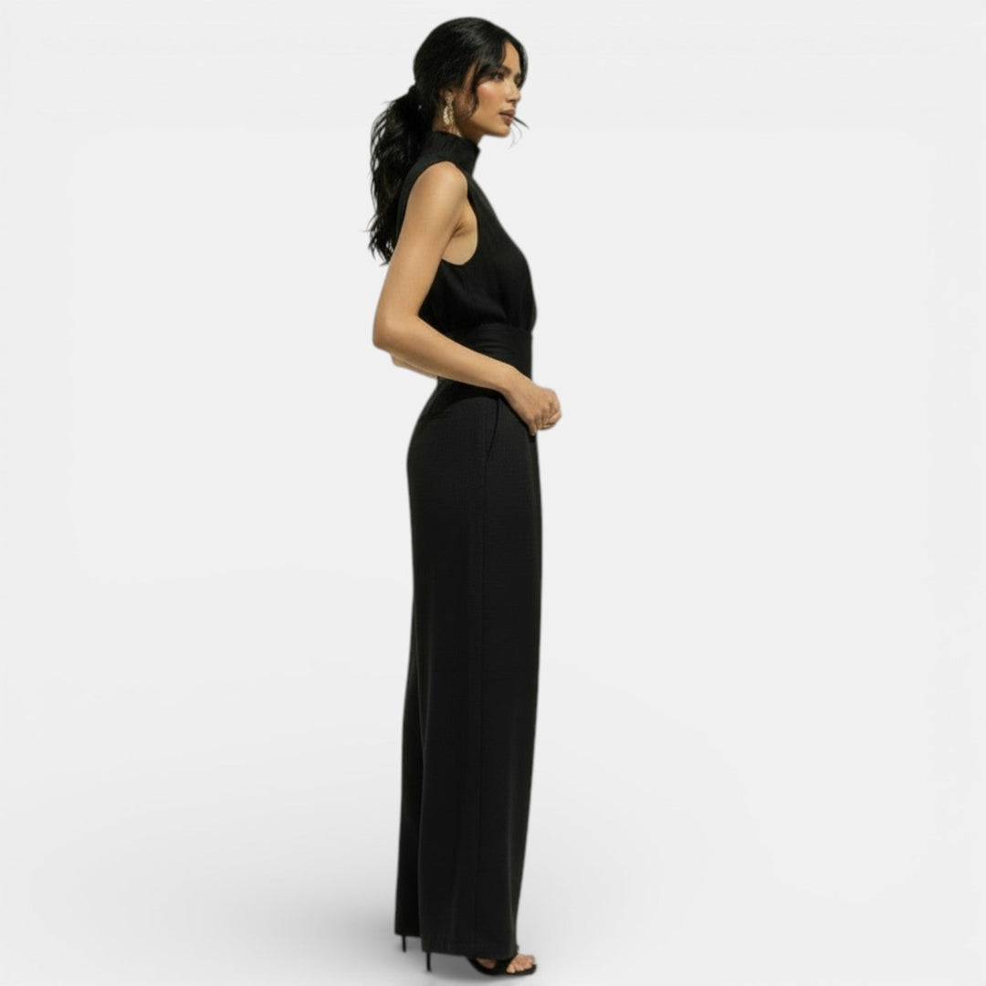 Women's Trouser Set with High Neck Top and Wide Leg Trousers