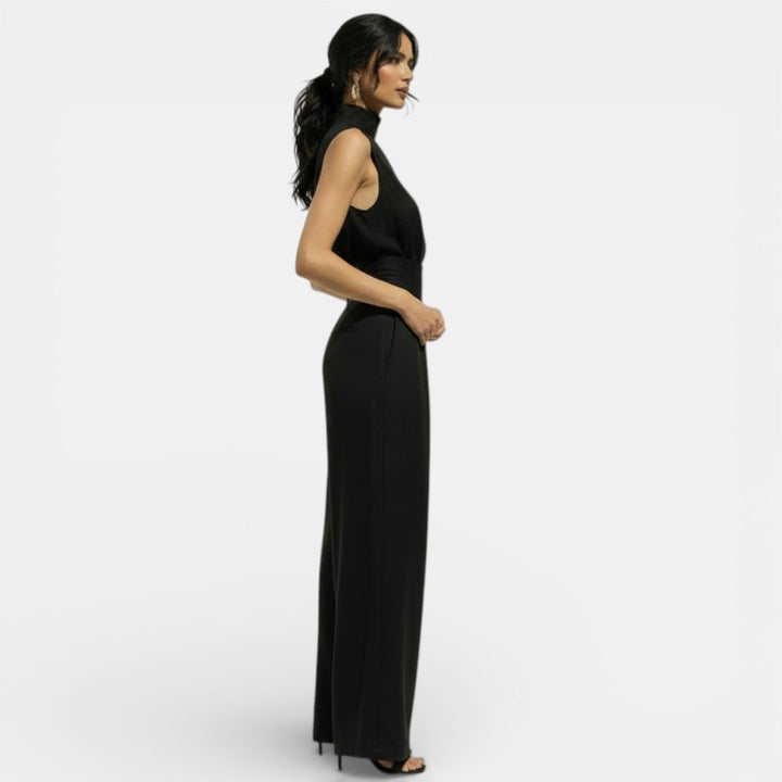 Women's Trouser Set with High Neck Top and Wide Leg Trousers