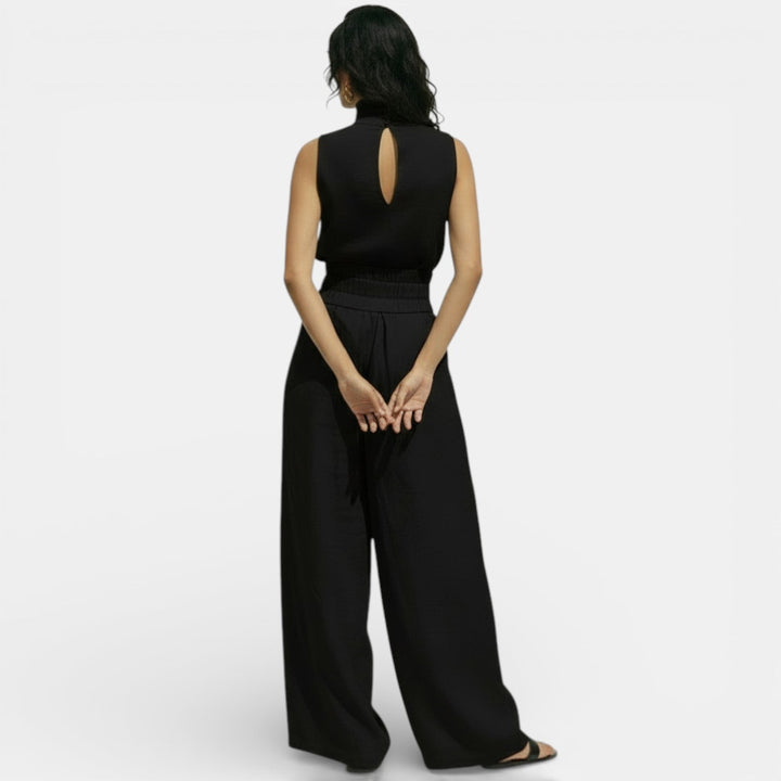 Women's Trouser Set with High Neck Top and Wide Leg Trousers