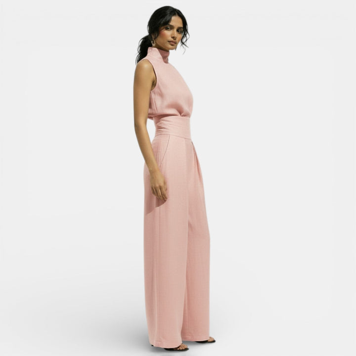 Women's Trouser Set with High Neck Top and Wide Leg Trousers