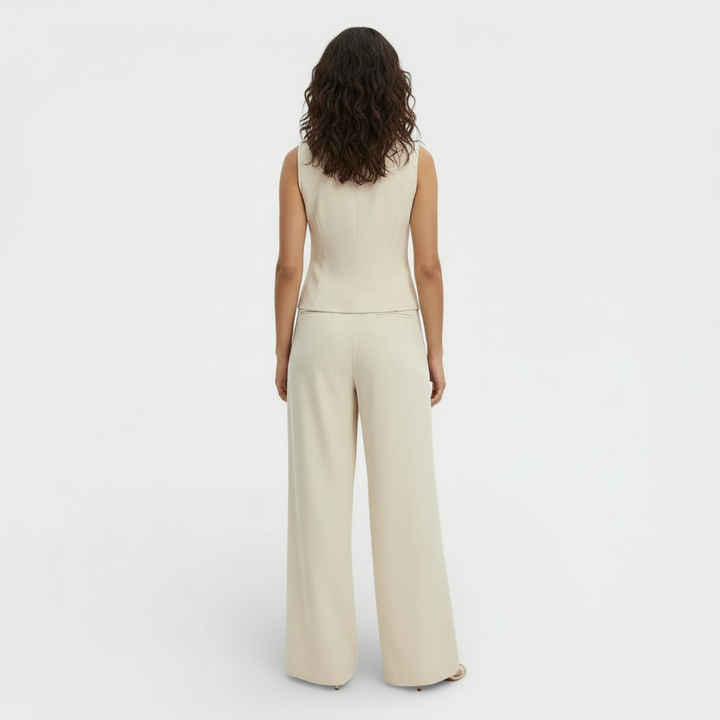 Women's Trouser Set with Waistcoat Top and High Waist Wide Leg Trousers