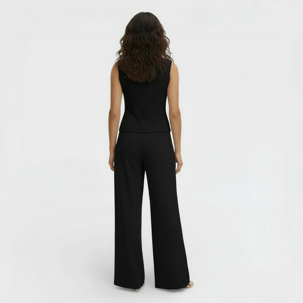 Women's Trouser Set with Waistcoat Top and High Waist Wide Leg Trousers
