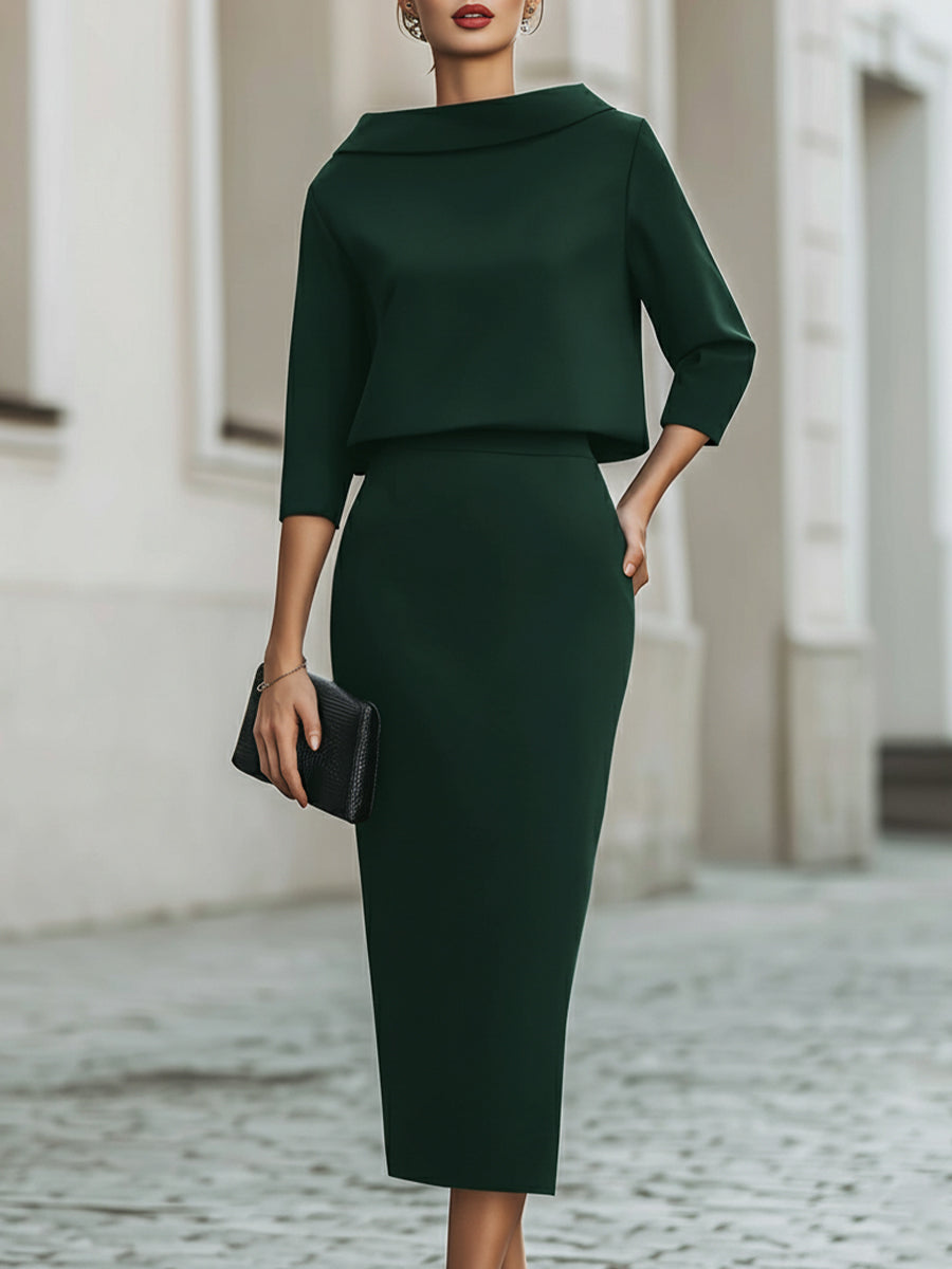 Women's Occasion Midi Dress with Boat Neck and Tailored Fit