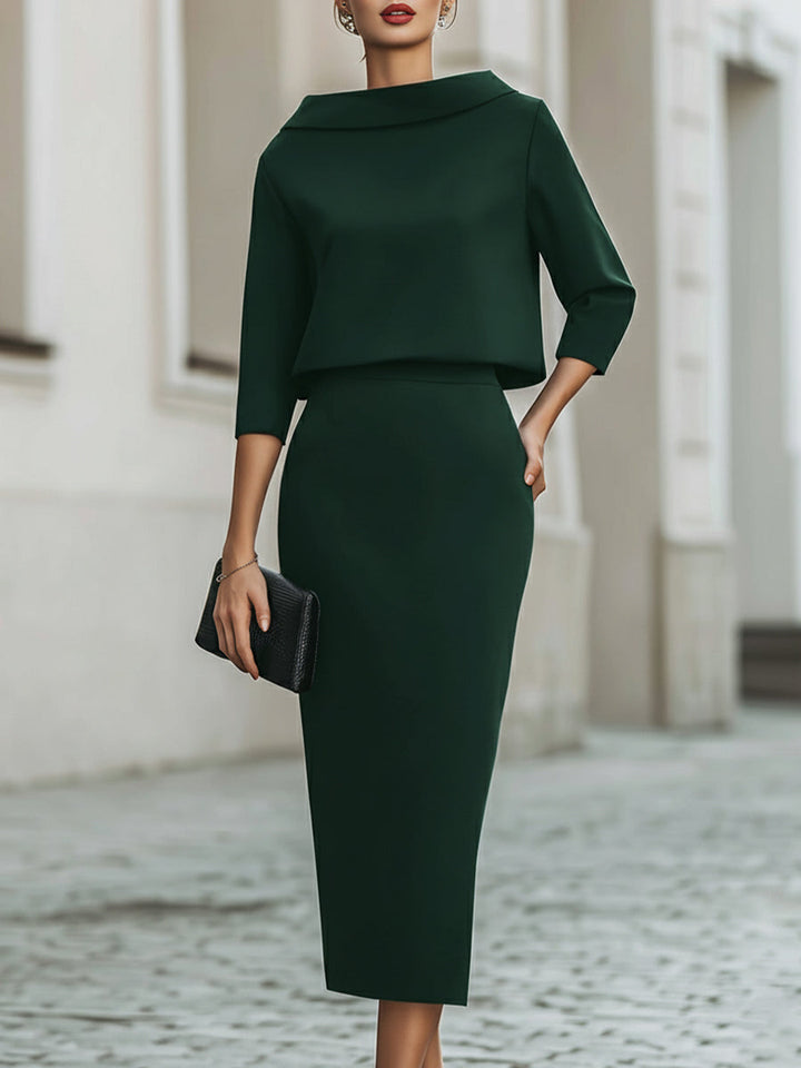 Women's Occasion Midi Dress with Boat Neck and Tailored Fit