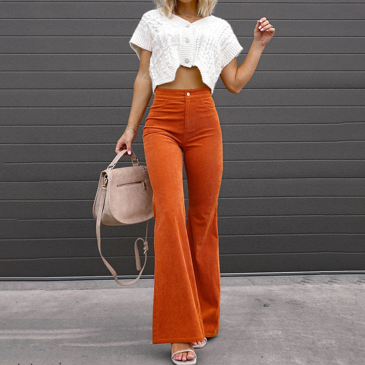 Women's High Waisted Flared Trousers with Tailored Fit
