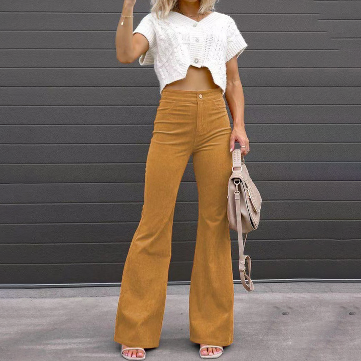 Women's High Waisted Flared Trousers with Tailored Fit