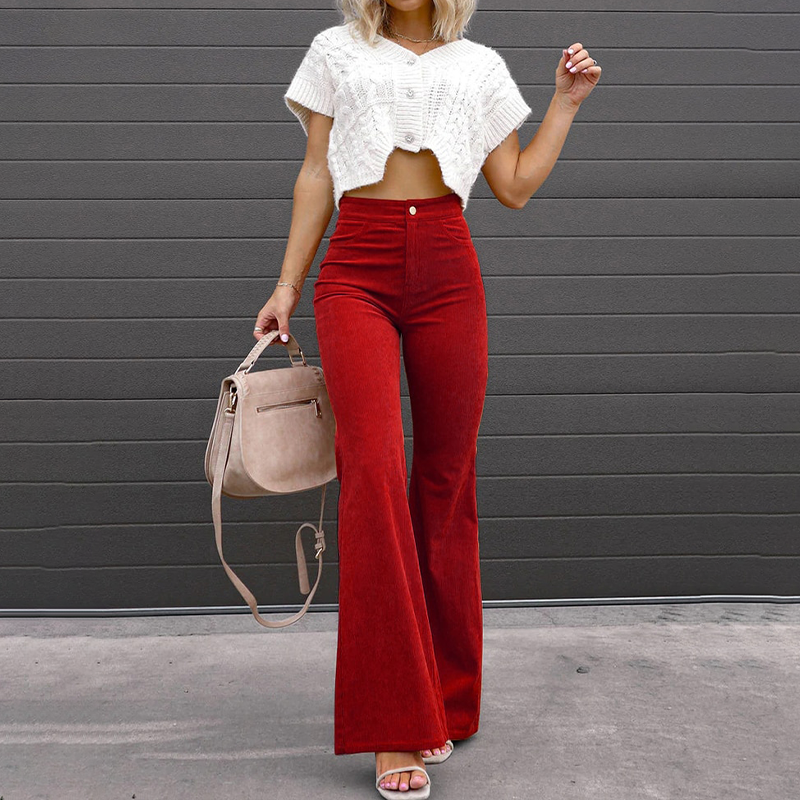 Women's High Waisted Flared Trousers with Tailored Fit