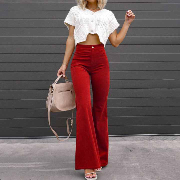 Women's High Waisted Flared Trousers with Tailored Fit